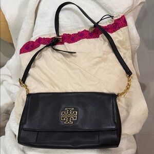Tory Burch Black Leather Bag with Gold hardware